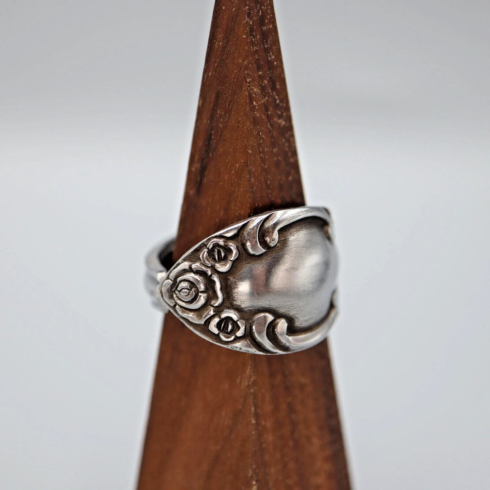 Dark Rose Floral Spoon Ring Size 12 Vintage Stainless Steel Mens Jewelry